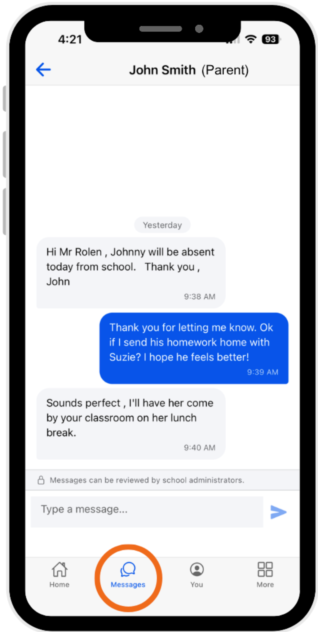 Two-way messaging in School Courier app